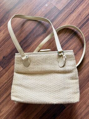 Rolfs Beige Woven Shoulder Bag with Cream Trim